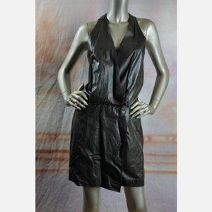 $2450 New with tags KAUFMANFRANCO Dark Brown Olive Leather Wrap Dress 4